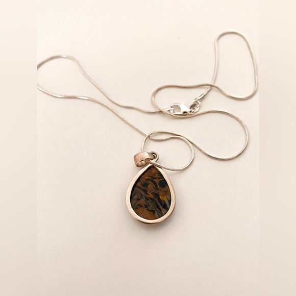 Pietersite Teardrop Pendant Necklace 925 Sterling Silver - Picture 2 of 4